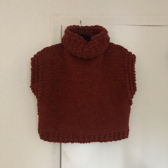 Rust Chunky Knit Handmade Turtleneck Sweater Vest - Picture 2 of 4